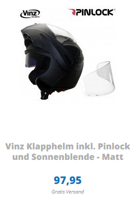 VINZ Klapphelm inkl. Pinlock und Sonnenblende - Matt Schwarz